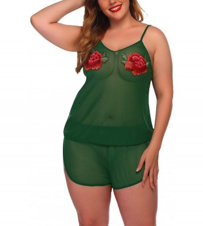 Sets Plus Size Sexy Pajama for Women Lace Cami and Shorts Two Piece Nightwear Lingerie Pajama - Green - CU190ODUD75 $13.25