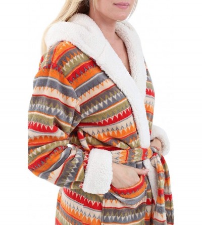 Robes Womens Sherpa Short Hooded Robe- Soft Bathrobe - Short Aztec Sunrise - CW18E7TE733 $23.38