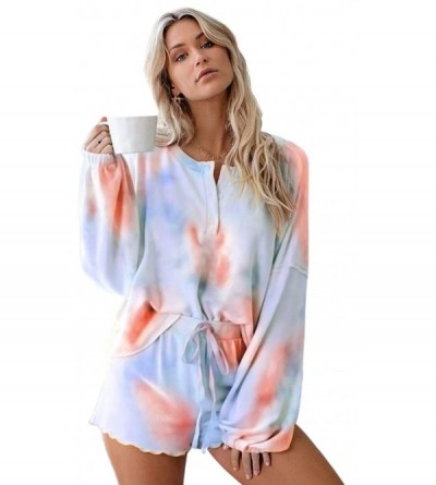 Bottoms Pajama Sets for Women Tie Dye Sleepwear Drawstring Shorts Set Ladies Grils Casual Loungewear Home Wear - C Colorful 1...