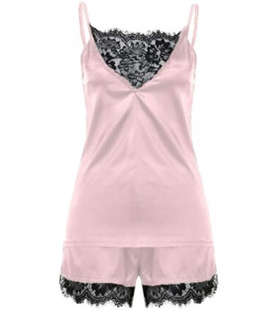 Sets Women 's Satin Silk Sleepwear Lace Babydoll Lingerie Nightwear Shorts Pyjamas Set - Pink - C0190X4S2K4 $15.88