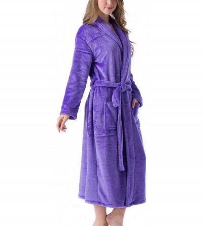 Robes Women's Dressing Gown Bath Robe Fleece Bathrobe Housecoat Loungewear - Purple - C419725AK0D $40.88