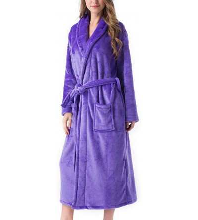 Robes Women's Dressing Gown Bath Robe Fleece Bathrobe Housecoat Loungewear - Purple - C419725AK0D $40.88
