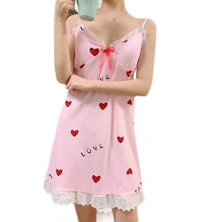 Nightgowns & Sleepshirts Spaghetti Strap Loungewear Lace Print Nightwear Nightgown - 7 - CM19D69CEG2 $17.98