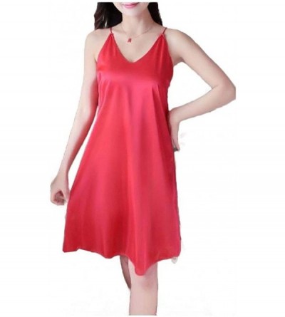 Nightgowns & Sleepshirts Women Silk Sexy Charmeuse Sleeping Dress Sling Housecoat Nightgown - As4 - C519E6YXSI7 $19.83