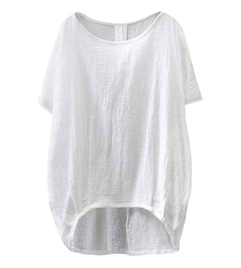 Nightgowns & Sleepshirts Lady Linen Solid T-Shirt Casual Plain Loose Blouse Shirt Asymmetrical TopsWomen - White - C918NLR6D5...