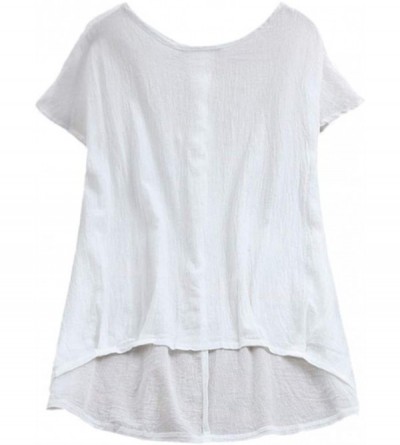 Nightgowns & Sleepshirts Lady Linen Solid T-Shirt Casual Plain Loose Blouse Shirt Asymmetrical TopsWomen - White - C918NLR6D5...