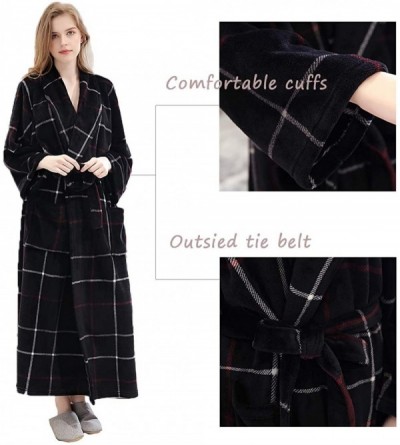 Robes Womens Fleece Bathrobe - Soft Plush Robe Spa Full Length Warm Robe - 02blackplaid - CF18YKUHHDM $45.24