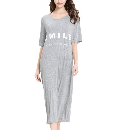 Nightgowns & Sleepshirts Women's Loose Fit Long Nightgown Short Sleeves Modal Oversized Soft Sleepwear Dress - Grey - CH18UXE...