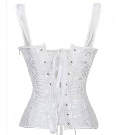 Bustiers & Corsets Women's Gothic Jacquard Boned Overbust Corset Lace up Bustier with Strap Plus Size - White - CU18HUCMH5Z $...