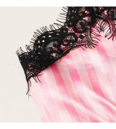 Sets Womens Lace Trim Satin Sleepwear Comfy Bowknot Cropped Bralette Bra Cami Top and Shorts Pajama Set Pants Z02 pink - CZ18...