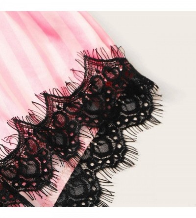 Sets Womens Lace Trim Satin Sleepwear Comfy Bowknot Cropped Bralette Bra Cami Top and Shorts Pajama Set Pants Z02 pink - CZ18...