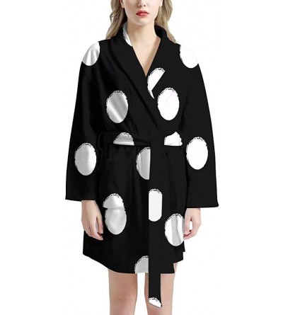 Robes Women's Bathrobe Long Sleeves Sleepwear with Pockets Girls Soft Pajama Tie Knee Length Wedding Robe - Black Polka - CL1...