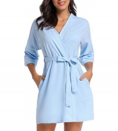 Robes Women's Robe Soft Kimono Knit Spa Bathrobe Sleepwear Loungewear XS-XL - Light Blue - C418Y2XAC6W $16.51