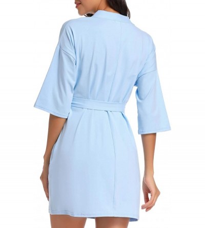 Robes Women's Robe Soft Kimono Knit Spa Bathrobe Sleepwear Loungewear XS-XL - Light Blue - C418Y2XAC6W $16.51