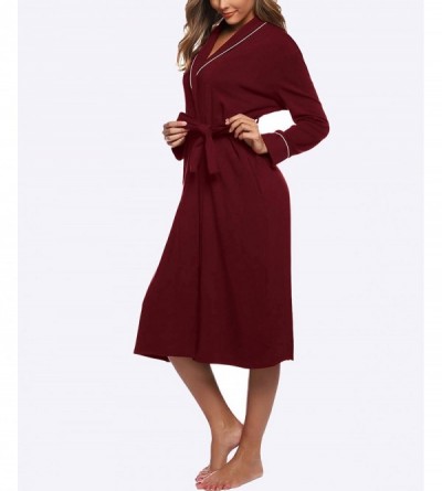 Robes Women's Cotton Kimono Robes Lightweight Robe Short/Long Knit Bathrobe Soft Sleepwear Ladies Loungewear - Wine - CS18XXU...