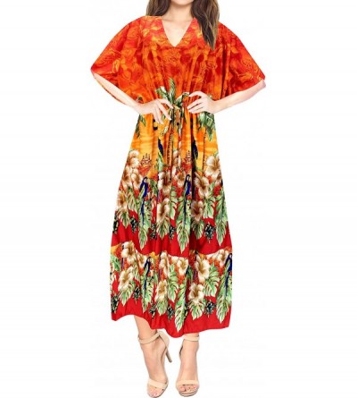 Nightgowns & Sleepshirts Women's One Size Kaftan Kimono Dresses Loungewear Cover Ups Drawstring - Pumpkin Orange_d656 - CE17A...