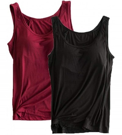 Nightgowns & Sleepshirts Womens Modal Built-in Bra Padded Active Strap Camisole Tanks Tops - 61 Black&ruby - CG18RANKT6W $25.05