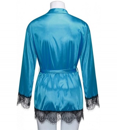 Tops Women Satin Nightdress Lace Trim Nightshirt Lingerie Bathrobe Sleepwear Kimono Short Robe - Green - C218NM7C36D $17.02