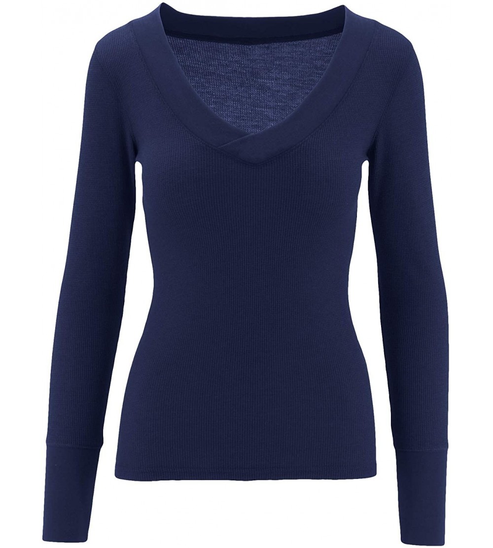 Thermal Underwear Womens Wideband Thermal Top V-Neck Long Sleeve Sweatshirt (S-3X) - Thermal - Navy - C31968LUO9H $10.58