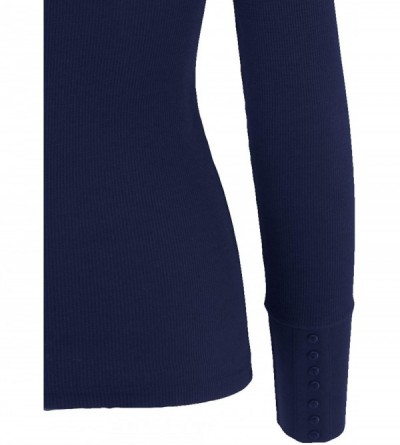 Thermal Underwear Womens Wideband Thermal Top V-Neck Long Sleeve Sweatshirt (S-3X) - Thermal - Navy - C31968LUO9H $10.58