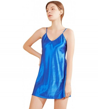 Nightgowns & Sleepshirts Womens Sexy V Neck Babydoll Lingerie Satin Chemise Pajamas Spaghetti Strap Full Slip Sleepwear Night...