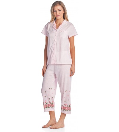 Sets Lace Trim Women's Short Sleeve Capri Pajama Set - Dot Pink - CB17YHCZQ57 $20.90