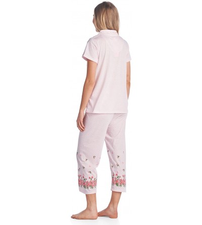 Sets Lace Trim Women's Short Sleeve Capri Pajama Set - Dot Pink - CB17YHCZQ57 $20.90