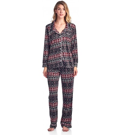 Sets Women's Long Sleeve Minky Micro Fleece Pajama Set - Fair Isle Black - CD1880HK39H $19.34