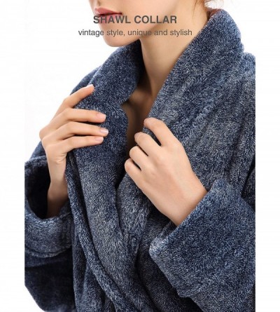 Robes Women's Fleece Robe Shawl Collar Knee Length Bathrobe Winter Lounge Robe Sleepwear - Heather Navy Blue Stripe - CE18WKL...