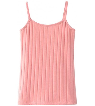 Thermal Underwear Women's Slim Spaghetti Straps Thermal Cami Skinny Fleece Lined Tops - Pink - CX18METOXKS $34.06