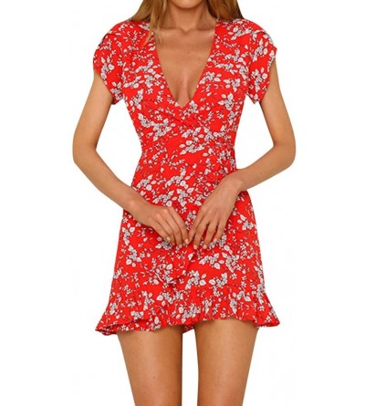 Nightgowns & Sleepshirts Women's Boho Floral Dress- Vintage Print Party Evening Beach Short Mini Sundress Ankle-Length - Red ...