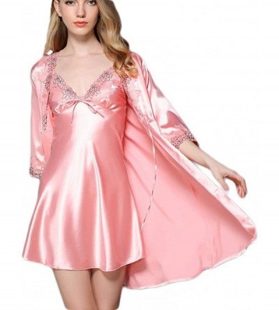 Nightgowns & Sleepshirts Womens 2pcs Satin Nightshirts Sexy Nightdress Spaghetti Strap Nightgown Chemise Slip with Robe Deep ...