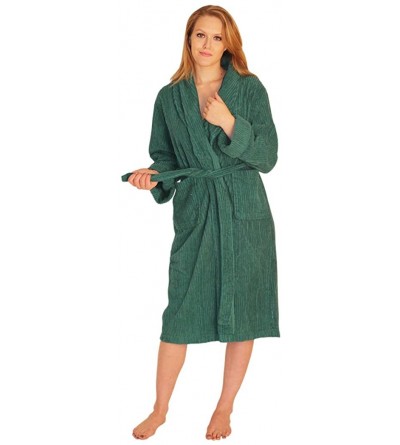 Robes Women's Chenille Robe Mid Calf Length 100% Cotton Shawl Collar - Teal - CJ11HCH1GTP $37.84