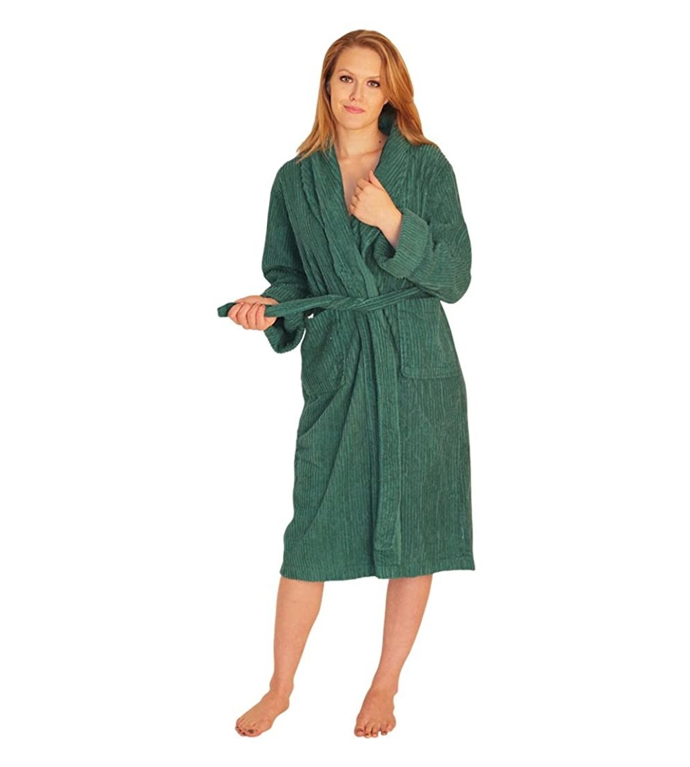 Robes Women's Chenille Robe Mid Calf Length 100% Cotton Shawl Collar - Teal - CJ11HCH1GTP $37.84