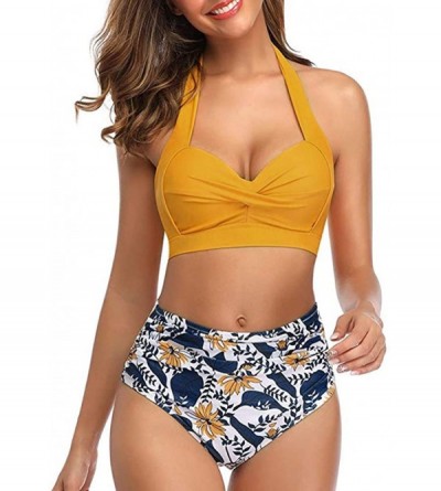 Thermal Underwear Women High Waist Bikini Push Up Bikinis Print Swimsuit Female Beachwear Swimwear - A2-yellow - CO1962GO4IQ ...