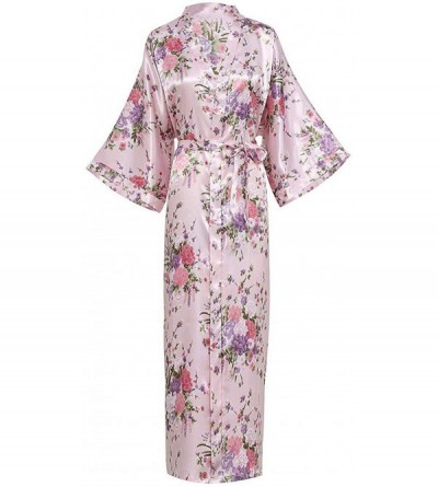 Robes Sexy Women Long Robe with Pocket Wedding Bride Bridesmaid Dressing Gown Rayon Kimono Bathrobe Night Dress Pink 3 - C719...