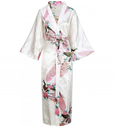 Robes Sexy Women Long Robe with Pocket Wedding Bride Bridesmaid Dressing Gown Rayon Kimono Bathrobe Night Dress Pink 3 - C719...