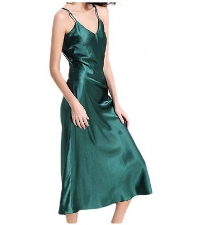 Tops Womens V Neck Thin Comfy Stretchy Breathable Pure Color Slip Sleepwear - Green - C9190XCMY4E $29.23
