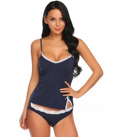 Sets Womens Sexy Lingerie Pajama Cami Set Cute Lace Sleepwear Top and Short PJS Valentine's Gift - Navy Blue1 - CR187I9D6N6 $...