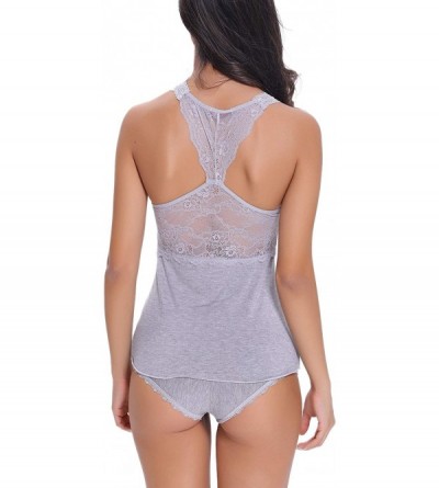 Sets Womens Sleepwear Nightgown Lace Pajamas Set Sexy Camisole Short Lingerie Sets - Gray - CC18ADLHTR0 $13.78