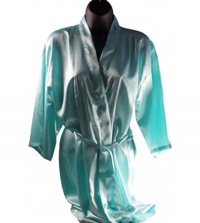 Robes Womens Short Kimono Solid Satin Lounge Robe - Mint Blue - CV12JF55N5T $16.42