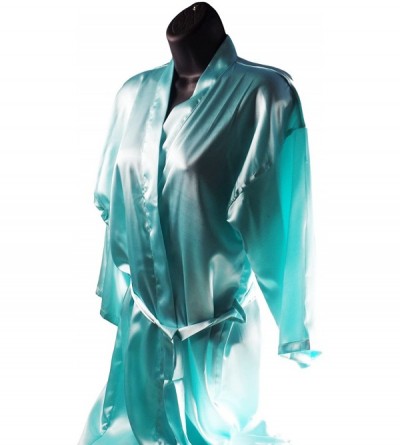 Robes Womens Short Kimono Solid Satin Lounge Robe - Mint Blue - CV12JF55N5T $16.42