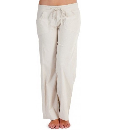 Robes Ladies Girls Linen Trousers Casual Pants Holiday Relaxed - Stone - CW11L985CYN $27.52