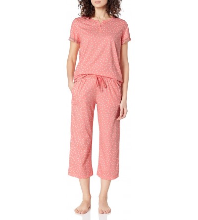 Sets Women's Short-Sleeve Girlfriend Crop Pajama Set Pj - Geo Ditsy Apricot Blush - CY192LN4IMQ $33.93