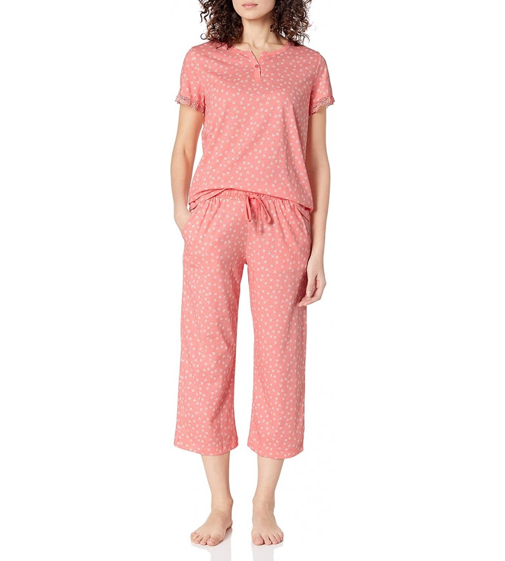 Sets Women's Short-Sleeve Girlfriend Crop Pajama Set Pj - Geo Ditsy Apricot Blush - CY192LN4IMQ $33.93