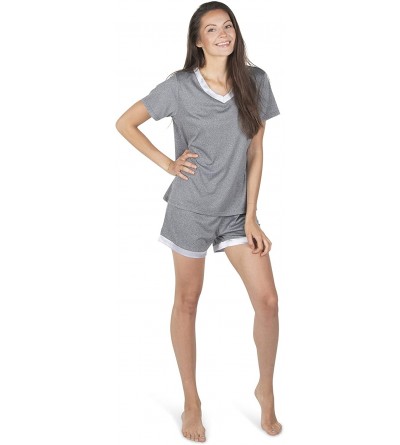 Sets Two Piece Warm Womens Super Soft Pajama Set V Neck Sleepwear Short Sleeves Top with Pants/Shorts for Winter Short Grey -...
