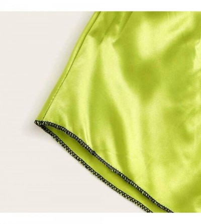 Sets Women Satin Pajamas Set Silk Lace Sleepwear Cami Nightwear Shorts Lingerie 2 Pcs Pajamas - Bandage - Green - CI194CC338I...