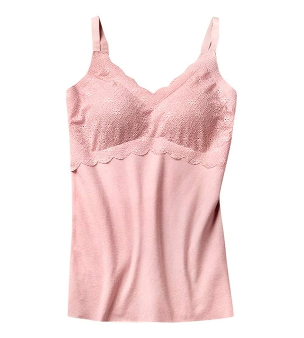Thermal Underwear Woman Elastic Vest Thermal Inner Wear Tank Solid Seamless Bottoming Underwear - Pink - CY196GA8TH2 $19.66