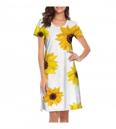 Tops Sleepwear Womens Nightgown Bees Leaves and Sunflowers Print Scoopneck Nightwear - White-188 - C0197CNZD65 $29.40