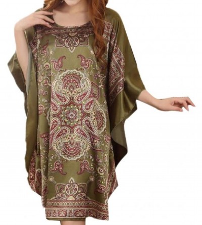 Nightgowns & Sleepshirts Womens Satin Soft Batwing Sleeve Floral Print Charmeuse Sleep Dress - 2 - CJ18RCCMX0O $42.33
